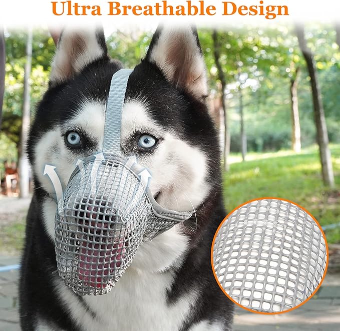 Crazy Felix Dog Muzzle, Soft Mesh Muzzle for Small Medium Large Dogs Labrador German Shepherd, Breathable Adjustable Muzzles for Biting, Chewing, and Scavenging, Allows Panting and Drinking(Grey,S)