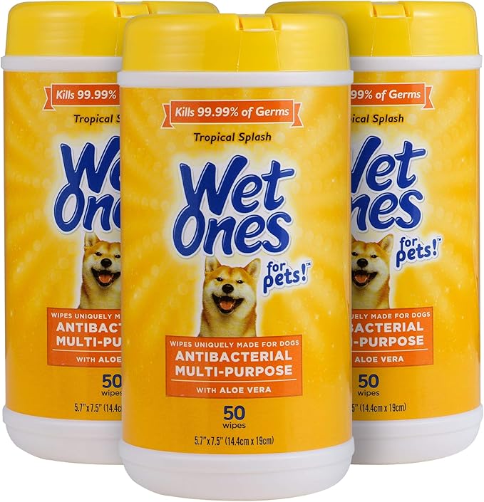 Wet Ones for Pets Multi-Purpose Dog Wipes with Aloe Vera, 50 Count - 3 Pack | Dog Wipes for All Dogs in Tropical Splash, Wipes for Paws & All Purpose