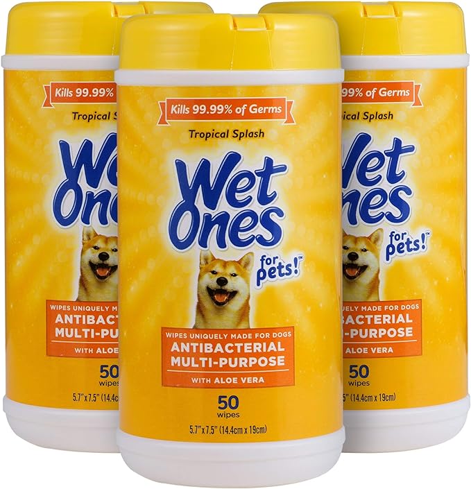 Wet Ones for Pets Multi-Purpose Dog Wipes with Aloe Vera, 50 Count - 3 Pack | Dog Wipes for All Dogs in Tropical Splash, Wipes for Paws & All Purpose