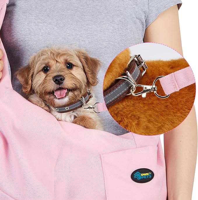 OWNPETS Pink Pet Sling Carrier, Pet Sling Carrier Bag Safe,Fit 10~15lb Cats&Dogs, Comfortable, Adjustable, Perfect for Daily Walk, Outdoor Activity and Weekend Adventure