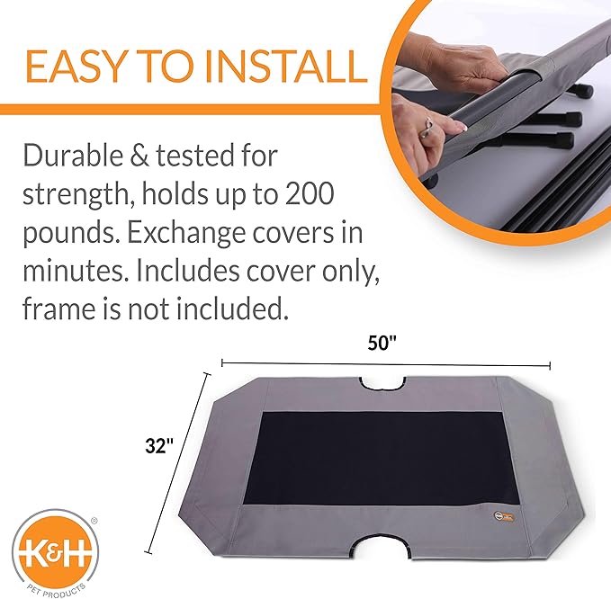 K&H Pet Products Elevated Cooling Outdoor Dog Bed Portable Raised Dog Cot Replacement Cover Only Gray/Black Mesh X -Large 50 X 32 Inches (Cot NOT Included)