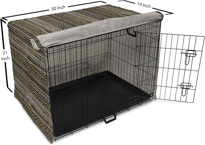Ambesonne Boho Dog Crate Cover, Tribal Ethnic Retro Mayan Native American Funky Hippie Culture Pattern, Easy to Use Pet Kennel Cover for Cats & Medium Dogs, 30 Inch, Coffee Charcoal