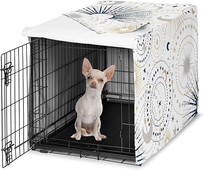 Sweet Jojo Designs 24in. Small Dog Crate Cover (Boho Star and Moon) Pet Cage, Kennel Covers (Shabby Chic, Bohemian, Celestial, Sky, Stars & Moons, Starburst, Cosmic, Mystical, Navy Blue & Gold, Grey)
