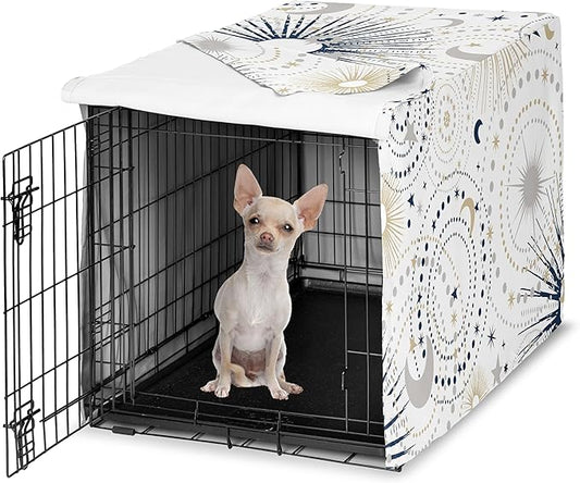 Sweet Jojo Designs 24in. Small Dog Crate Cover (Boho Star and Moon) Pet Cage, Kennel Covers (Shabby Chic, Bohemian, Celestial, Sky, Stars & Moons, Starburst, Cosmic, Mystical, Navy Blue & Gold, Grey)