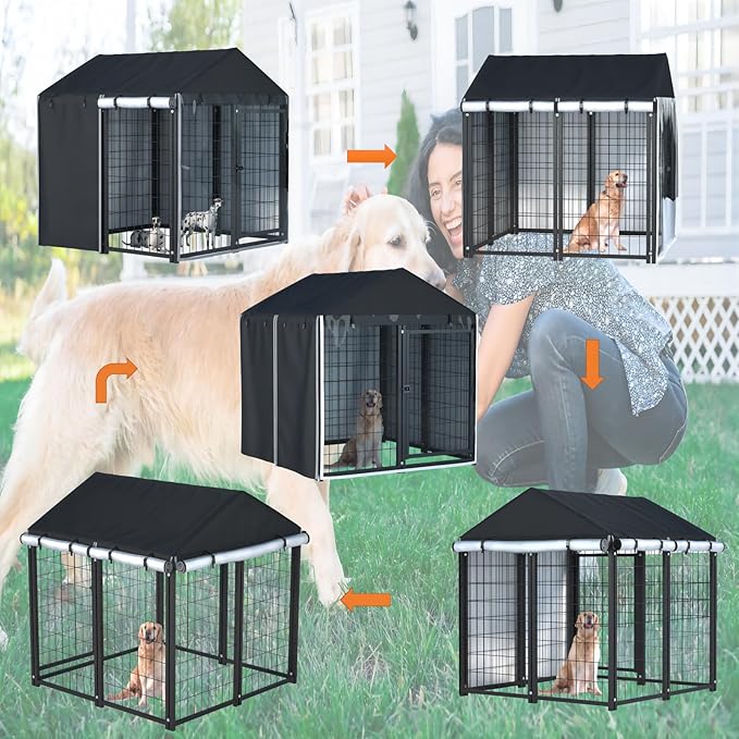 Outdoor Dog Kennel Cover,Full Coverage for 4.2'Dx4.2'Wx4.5'H Dog Cages,600d Heavy Duty Waterproof Large Dog Kennel Cover,(Kennel Not Included) Black