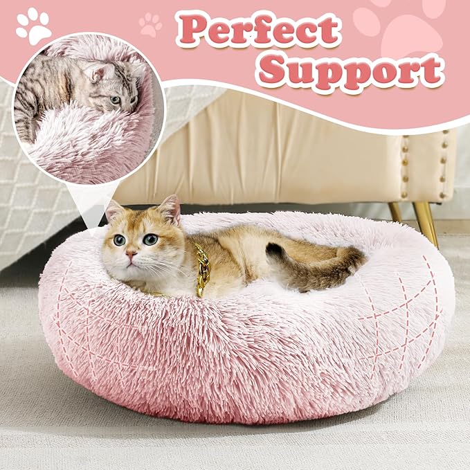JOLLYVOGUE Dog Beds, Calming Small Dog Bed, Anti-Anxiety Dog Bed for Small Dogs, Fluffy Donut Dog Bed, Cozy Dog Cat Cushion Bed for Small Medium Dogs (24")