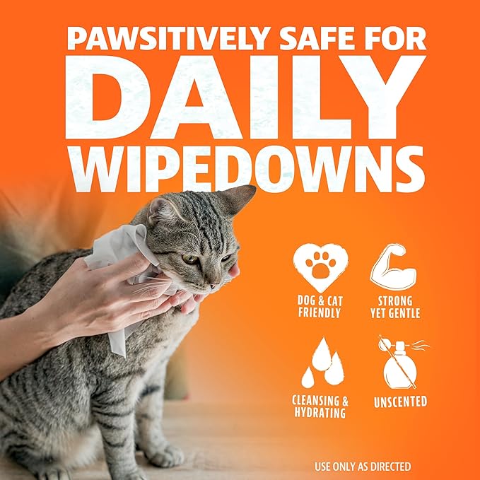 ANGRY ORANGE Pet Wipes for Dogs and Cats - Unscented and Gentle Grooming Wipes for Paws, Fur and Butt - 320 Count - Value 4 Pack