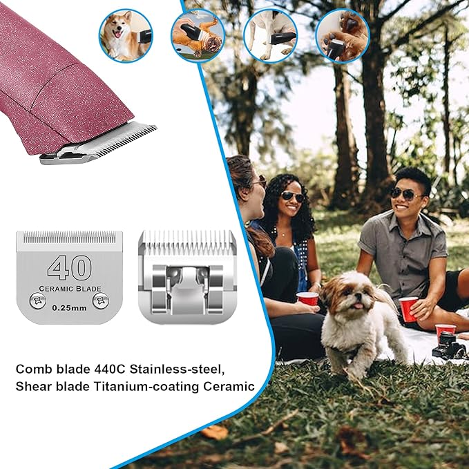 Detachable Pet Dog Grooming Clipper Ceramic Blade,Compatible with Andis Size 40 Cut Length 1/100"(0.25mm),Compatible with Oster A5, Wahl KM Series Clippers