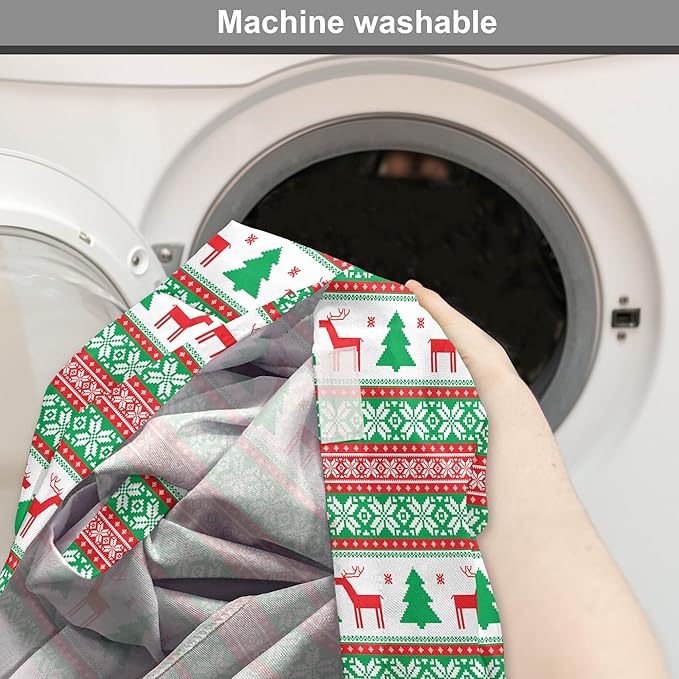 Ambesonne Christmas Dog Crate Cover, Knit Style Graphic Reindeer Star and Snowflake Holiday Family Theme, Easy to Use Pet Kennel Cover for Medium Large Dogs, 36 Inch, White Green