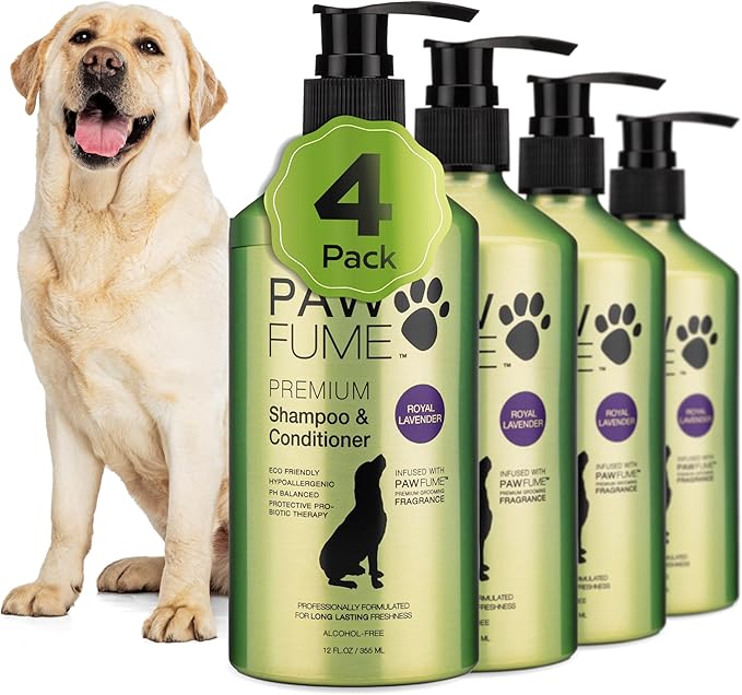 PAWFUME Dog Shedding Shampoo and Conditioner, Royal Lavender, 4-Pack – Nourish & Detangle for Silky Soft Coat – Probiotic, Deep-Cleaning, pH-Balanced – Salon-Quality Shedding Shampoo for Dogs