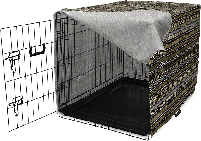 Ambesonne Boho Dog Crate Cover, Tribal Ethnic Retro Mayan Native American Funky Hippie Culture Pattern, Easy to Use Pet Kennel Cover for Cats & Medium Dogs, 24 Inch, Coffee Charcoal