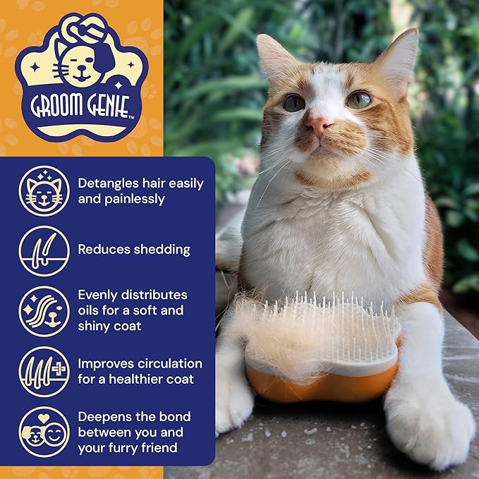 Small 4" Dog Pet Hair Massaging Brush Grooming Tool for Cats Dogs Long or Short Hair Tangerine Orange