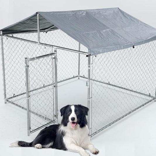 Large Outdoor Dog Kennel, 6.6 ×6.6×5.6FT Dog House, Enclosure with UV-Resistant Waterproof Cover, Dog Cage Outside with Galvanized Chain Link, Safe Lock for Yard