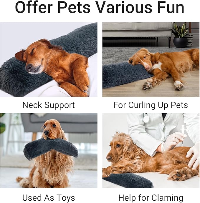 HOMBYS 25" Length Dog Pillows for Large and Medium Dogs, Soft Faux Fur Claming Dog Nek Pillow for Improving Anxiety Reduce, Machine Washable Pet Pillow for Cats, Plush Pet Toy (Dark Grey, 25"x8"x4")