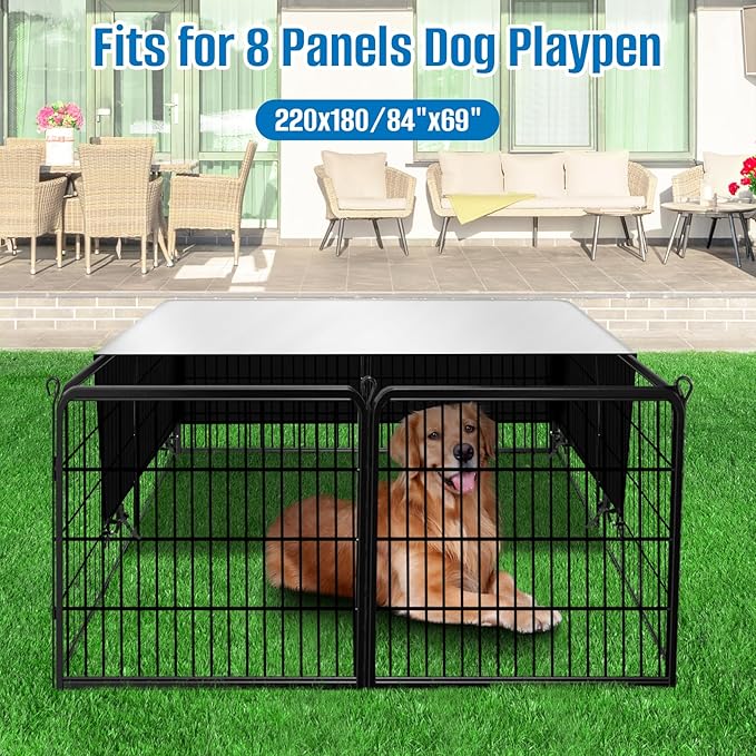 Dog Playpen Cover,Heavy Duty 600D Oxford Fabric with Sun/Rain Dog Play Pen Cover Top Sun Shade Specialized Fits for 24/32/40/45/50"Panels Dog Playpen.( Cover Only)