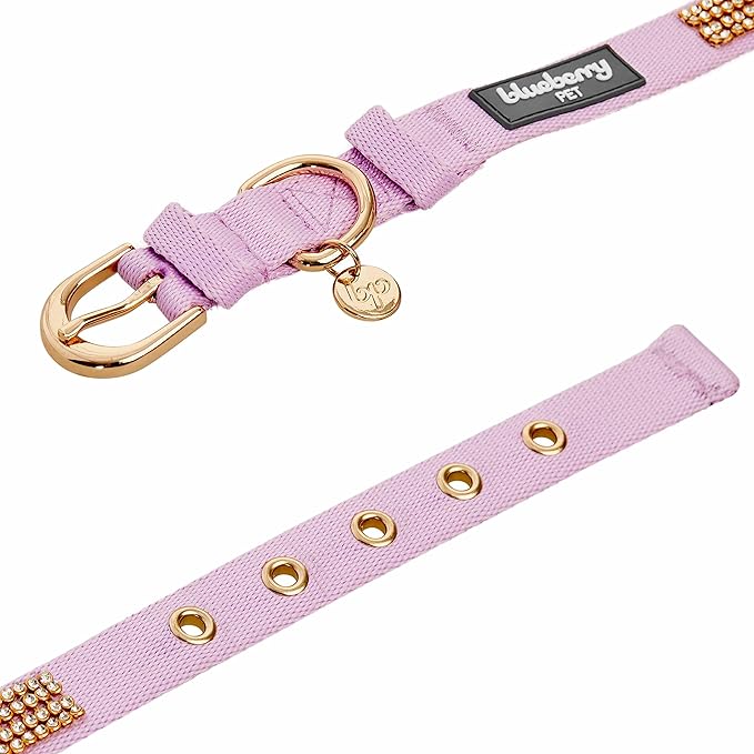 Blueberry Pet Sparkling Rhinestone Adjustable Dog Collar with Metal Buckle, Lavender, Neck 13-16.5", for Medium Breed