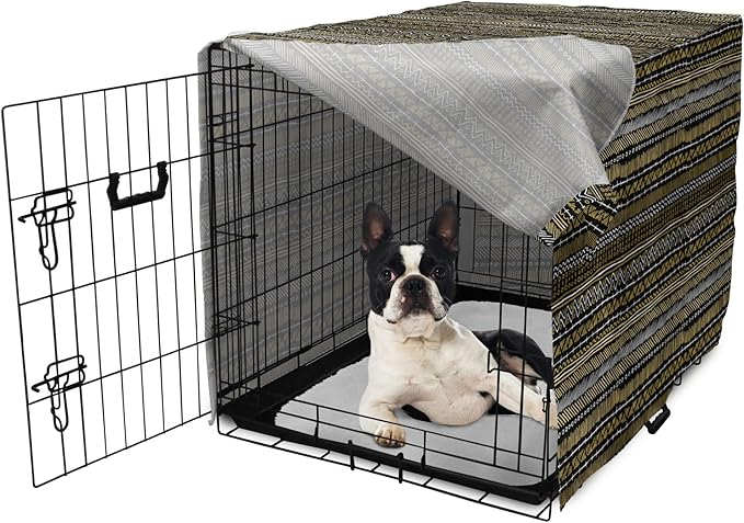Ambesonne Boho Dog Crate Cover, Tribal Ethnic Retro Mayan Native American Funky Hippie Culture Pattern, Easy to Use Pet Kennel Cover for Small Dogs Puppies Kittens, 22 Inch, Coffee Charcoal