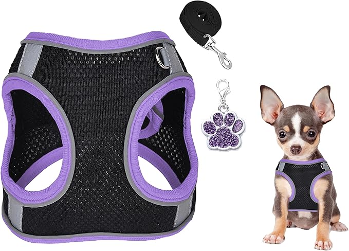 Dog Harness and Leash Set No Pull Step in Dog Harness with Reflective Bands Escape Proof Mesh Dog Vest Harness Leash with ID Tag