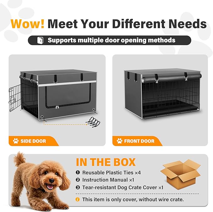 24Inch Dog Crate Cover. Super Thick Light-Blocking Fabric. 24’’L×18’’W×20’’H Heavy-Duty Dog Crate Cover. Suitable for Most Wire Dog Crates, for Indoor and Outdoor Use, Gray(Cover Only)