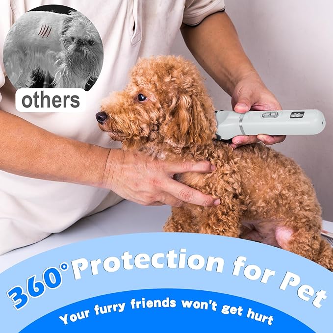 Dog Clippers Grooming Kit, 4 in 1 Rechargeable Low Noise USB Pet Trimmer Set, Clear Power Display Dog Hair Trimmer Cordless Quiet Nail Grinder Shaver for Dogs, Cats, Pets