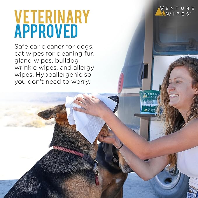 Venture Wipes Happy Paws - Natural Pet Wipes for Dogs and Cats - Biodegradable Grooming Wipes for Paws, Eyes, Ears, Glands, and More - Large Cleansing Cloths for Pet Care Essentials (20 Count)