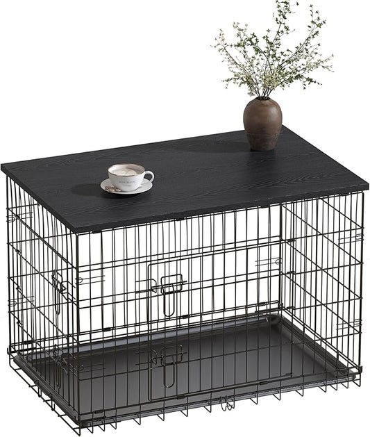 Piskyet Dog Crate Topper Wood Countertop for 48 42 36 30 24 inch Dog Cage, Dog Crate Cover,Dog Kennel Topper(Crate Not Include) (Black, for 48 Inch Crate)