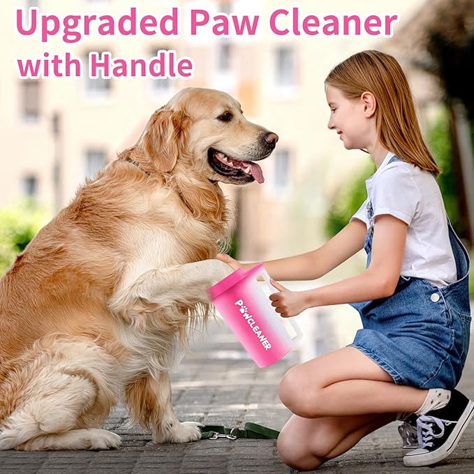 Paw Cleaner with Handle, Absorbent Towels & Adjustable Brush for Dogs (Large, Red) - Buddy Muddy Pet Foot Washer