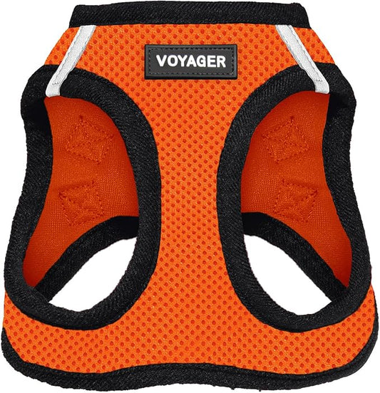 Voyager Step-In Air Dog Harness - All Weather Mesh, Reflective, No Pull Harness for Small, Medium Dogs, Cats - Secure with Hook & Loop Fastener, Buckle, Double D-Rings - Orange/Black Trim, XS