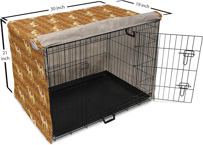 Lunarable Camel Dog Crate Cover, Traditional Pattern with Strokes Desert Animal Repetition in Folk Accessories, Easy to Use Pet Kennel Cover for Cats & Medium Dogs, 30 Inch, Apricot and Cream