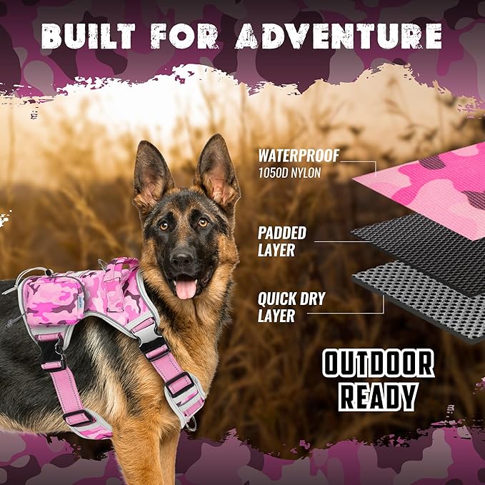 2 Pack Molle Pouches for Dog Harness - Tactical Dog Pouch for Dog Backpack Harness - Dog Saddle Bag Tactical Dog Gear - Tactical Dog Harness Bag for Carrying Treats, Poop Bags, Keys & more (Pink Camo)