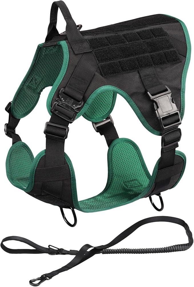 Navaris Tactical Dog Harness and Vest Set - Strong & Adjustable Fit with Metal D Ring, Front Buckles, and Handle - for Military Service Training or Assistance Dogs - Medium