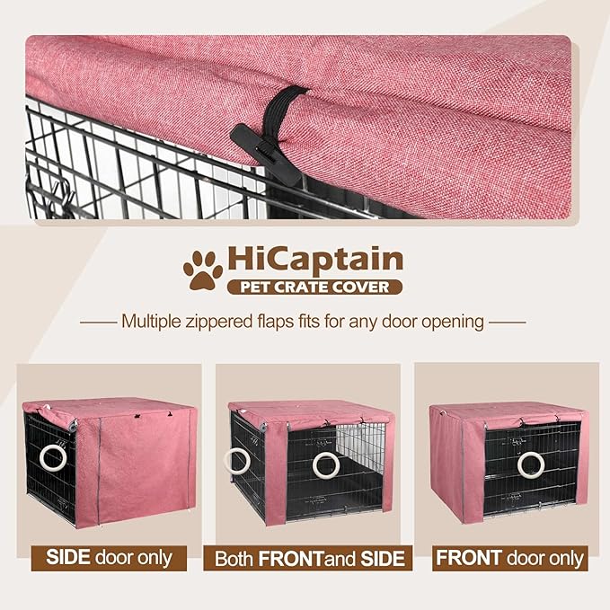 HiCaptain Pink Dog Crate Cover for 36 Inches Wire Crates, Heavy-Duty Polyester Indoor Dog Kennel Cover Universal Fit for 1 2 Doors Standard Metal Cage (Upgrade Two-Tone Pink)