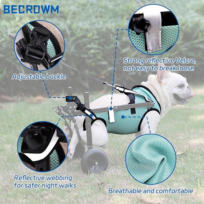 Dog Wheelchair for Back Legs Adjustable Dog Wheelchairs with 2 Wheels Pet Doggy Wheelchairs with Disabled Hind Legs Walking-Dog Leg Brace and Hip Support, Light Weight
