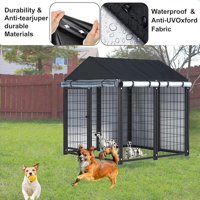 Outdoor Dog Kennel Cover, 600D Heavy Duty Waterproof 4.2 ft. x 4.2 ft. x 4.5 ft. Outdoor Large Full Cover Dog Kennel Cover, Waterproof, Windproof UV Resistant (Cover Only)