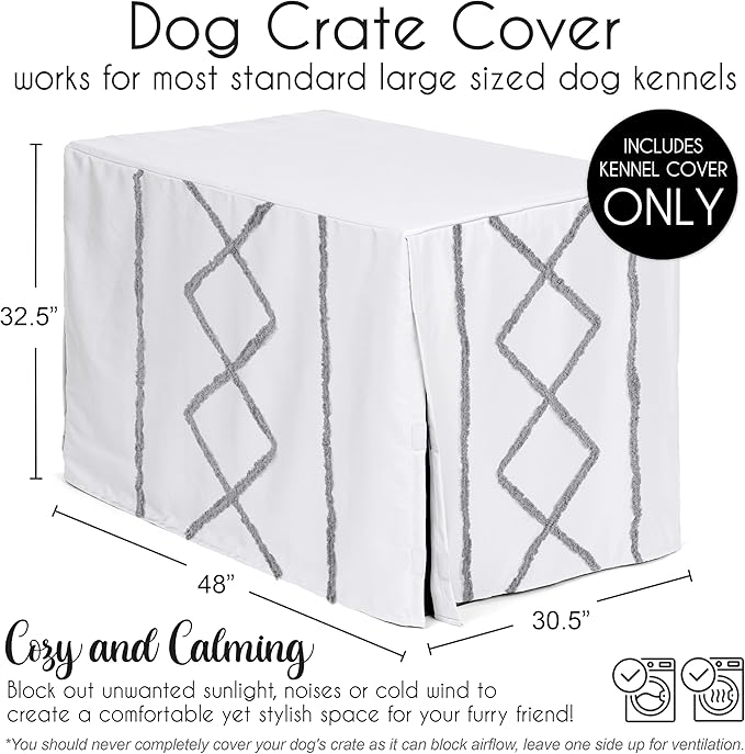 Sweet Jojo Designs 48in. Large Dog Crate Cover (Grey Boho Modern Tuft) Pet Cage, Kennel Covers (Bohemian, Farmhouse, Shabby Chic, Designer, Neutral, Elegant, Minimalist, Gray and White Tufted Cotton)