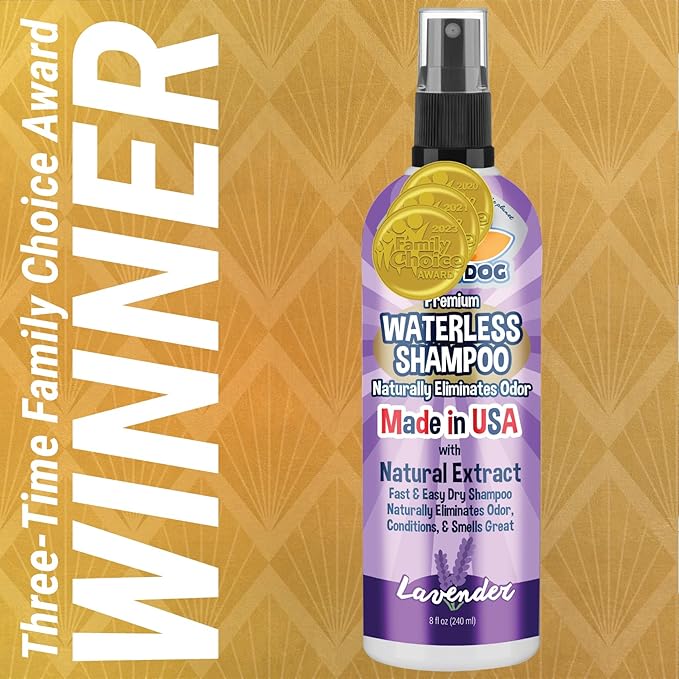 Bodhi Dog Waterless Shampoo - Natural Dry Shampoo for Dogs & Cats - Neutralizes Pet Odor - No Rinse Required - Made of Natural Extracts - Safe for Sensitive Skin - Made in USA - Lavender (8 Fl Oz)