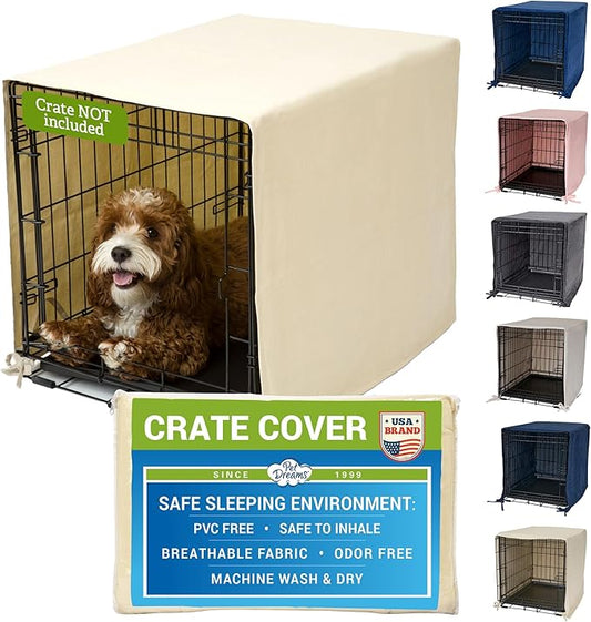 Pet Dreams Dog Crate Cover - Breathable Fabric Kennel Topper for Single-Door Crates, Fits iCrate Dog Cages 18, 24, 30, 36, 42, 48 Inches (Khaki, XX Large, 48")