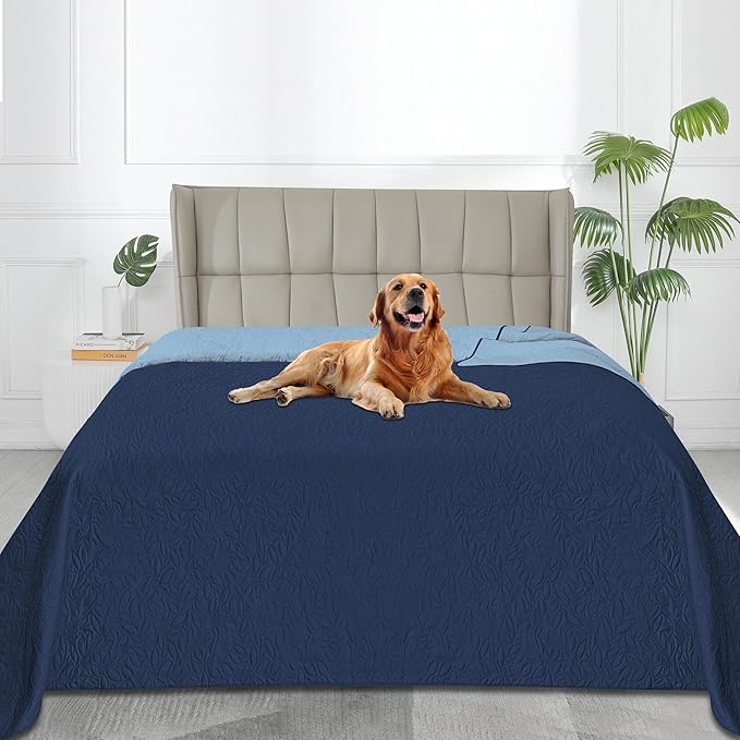 Easy-Going Waterproof Dog Bed Cover Reversible Leak Proof Pet Blanket Replacement Mat for Furniture Washable Couch Cover Sofa Cover for Dogs Cat(82x120 Inch, Dark Blue/Light Blue)