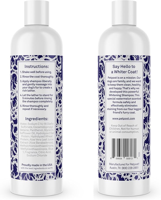 Petpost | Dog Whitening Shampoo - Best Lightening Treatment for Dogs with White Fur - Soothing Watermelon Scent - Maltese, Shih Tzu, Bichon Frise Approved 16 oz.