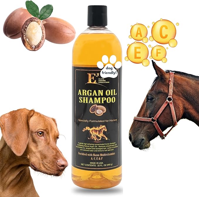E3 Argan Oil Shampoo - Moisturizing Pet Shampoo, Hair Shampoo Argan Oil, Hair Shine, Shampoo De Caballo, Gentle Formula, Good for Dogs Too (32 fl oz)