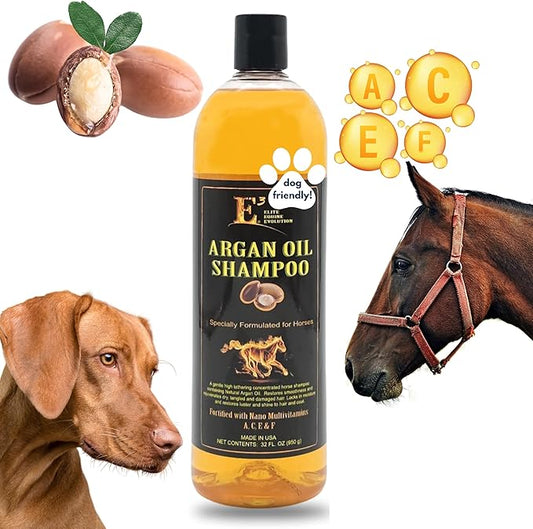 E3 Argan Oil Shampoo - Moisturizing Pet Shampoo, Hair Shampoo Argan Oil, Hair Shine, Shampoo De Caballo, Gentle Formula, Good for Dogs Too (32 fl oz)