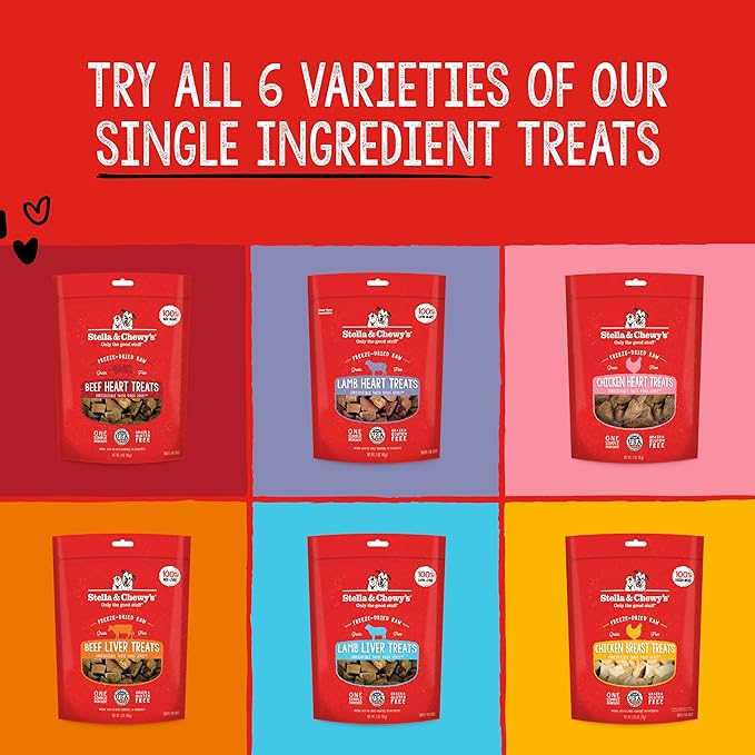 Stella & Chewy's Freeze-Dried Raw Single Ingredient Lamb Heart Treats, 3 oz. Bag