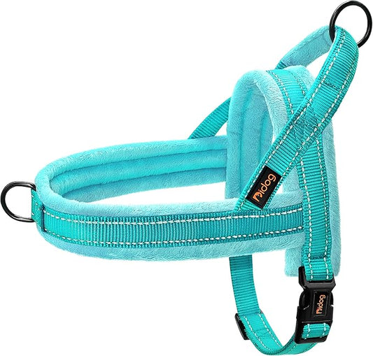 Didog Soft Flannel Padded Dog Vest Harness,Escape Proof/Quick Fit Reflective Dog Strap Harness, Easy for Training Walking(M:Chest 21-26", Teal)