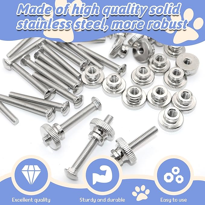 20 Sets Pet Carrier Replacement Fasteners Set - Heavy Duty Stainless Steel Bolts and Nuts for Kennel and Carrier - Includes 20pcs M6 Bolts and Nuts - Dog and Cat Carrier Replacement Parts