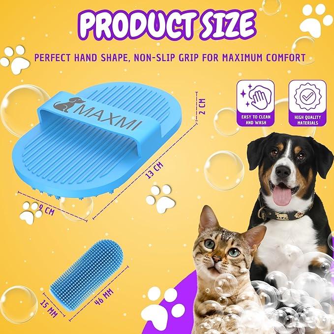 Dog Bath Brush | Dog Scrubber for Bath | Dog Washing Brush | Dog shampoo brush with adjustable handle, Suitable for Pets Deshedding, Washing, Massaging & Grooming | Pack of two.