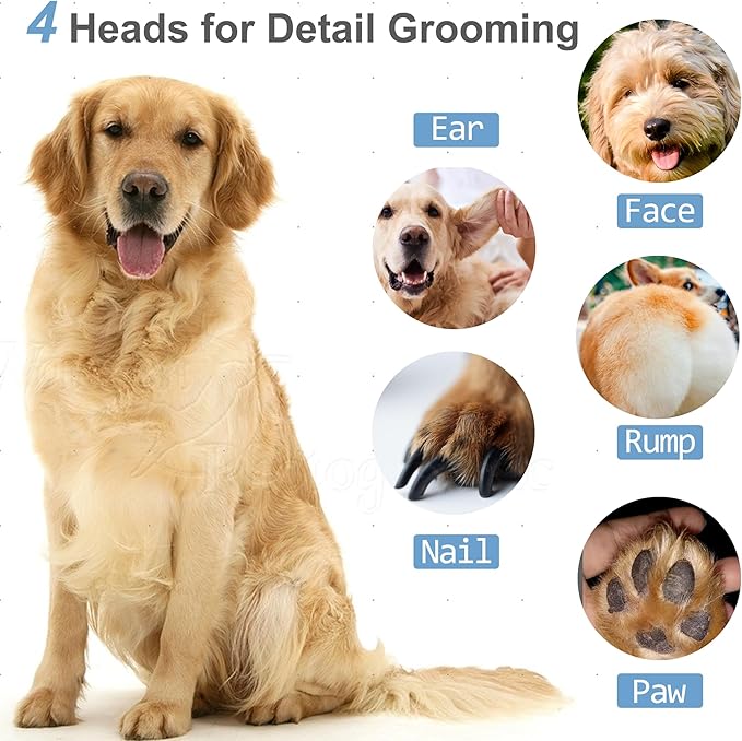 4 in 1 Mini Pet Hair Trimmer, Waterproof Design, 4 Grooming Heads Set, Anti-Mistake Switch, Cordless & Rechargeable, Suitable for Cats and Small Dogs