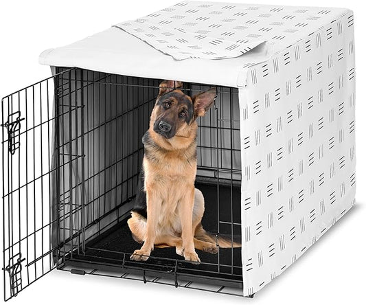 Sweet Jojo Designs 48in. Large Dog Crate Cover (White and Black Boho) Pet Cage, Kennel Covers (Mudcloth, Black & White, Bohemian, Modern, Minimalist, Southwest, Mud Cloth, Hatch, Neutral, Triple Line)