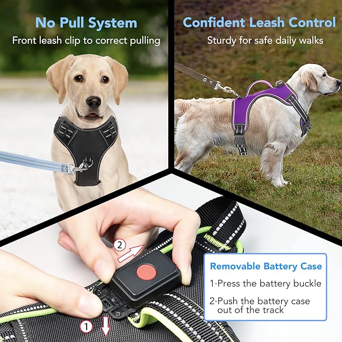 Light Up Dog Harness No Pull LED Dog Harness with Handle Vizbrite Rechargeable Lighted Dog Vest Harness for Small/Medium/Large/X-Large Size Dogs No Pull, 4 Point Adjustable Dog Harness