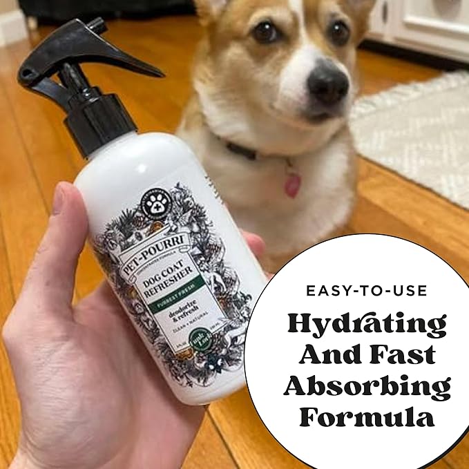 Pet-Pourri Dog Coat Deodorizing Spray – Plant Derived Ingredients – Vet Recommended – Fir + Amber + Cedarwood – Paraben & Sulfate-Free - Grooming perfume Spray for Dog Odor
