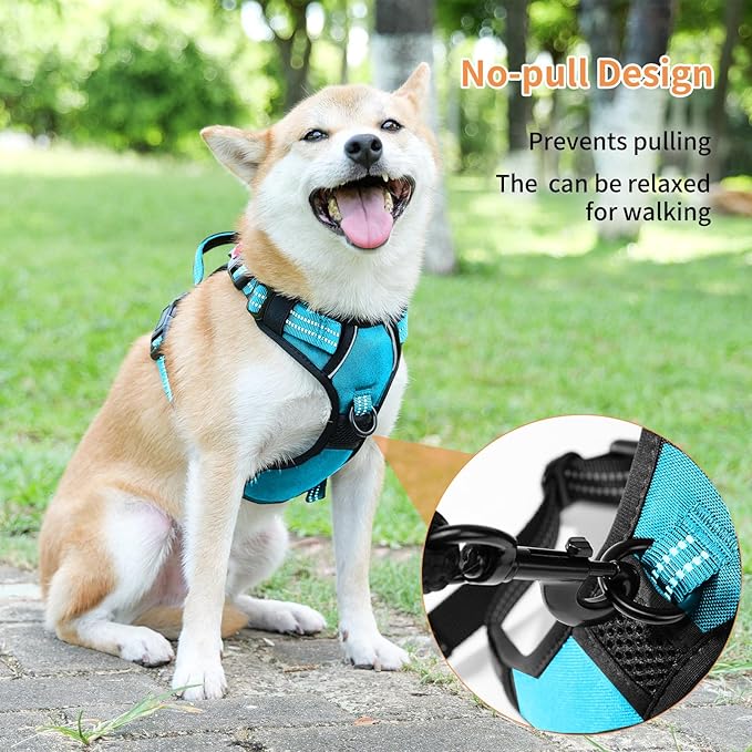 SUUVKING Dog Harness,No Pull Harness,Reflective No-Choke Pet Oxford Vest,Adjustable Soft Padded Pet Vest with Handle for Small to Large Dogs(Blue,M)